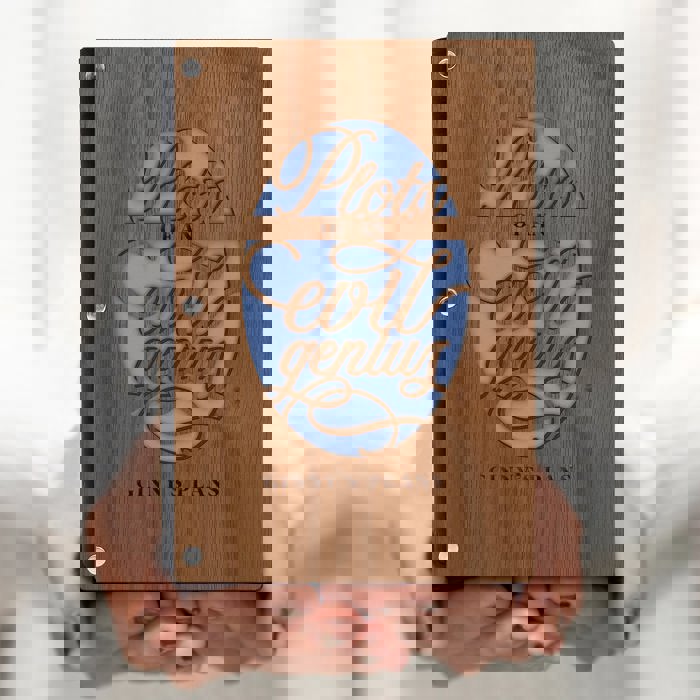 Personalized Wood Journal - "Plots of an Evil Genius"