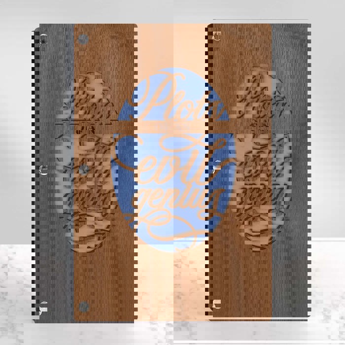 Personalized Wood Journal - "Plots of an Evil Genius"