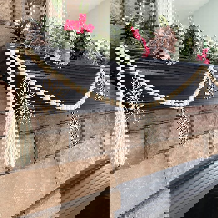 Poinsettia Wood Bead Garland with Interchangeable Seasonal Charms