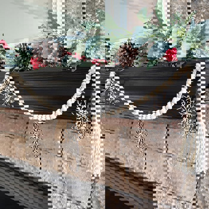 Poinsettia Wood Bead Garland with Interchangeable Seasonal Charms