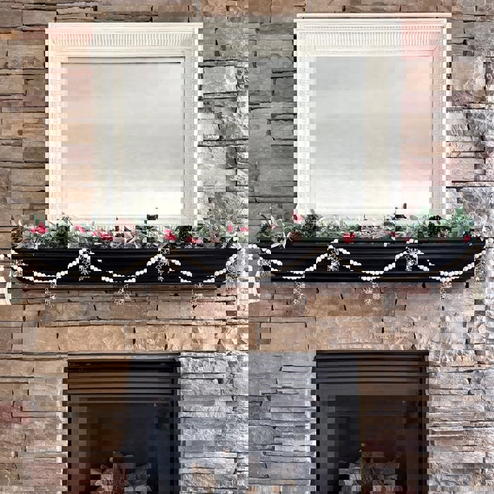 Poinsettia Wood Bead Garland with Interchangeable Seasonal Charms