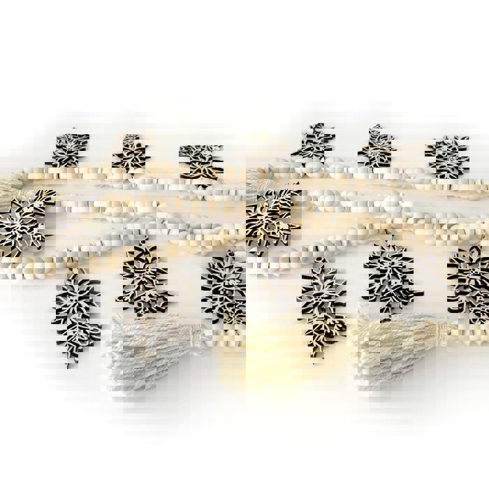 Poinsettia Wood Bead Garland with Interchangeable Seasonal Charms