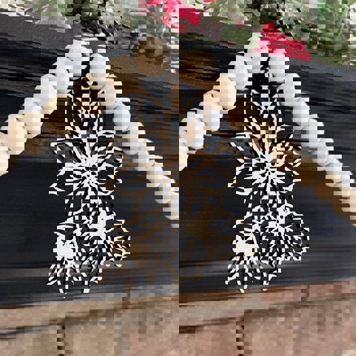 Poinsettia Wood Bead Garland with Interchangeable Seasonal Charms