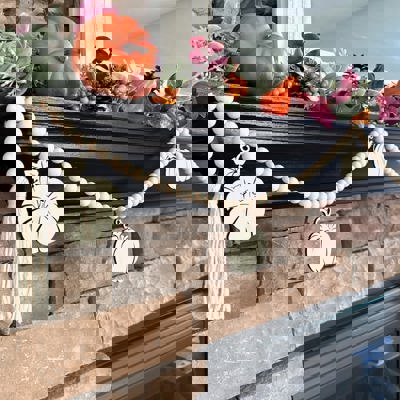 Fall Pumpkins Wood Bead Garland with Interchangeable Seasonal Charms