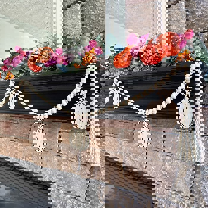 Fall Pumpkins Wood Bead Garland with Interchangeable Seasonal Charms