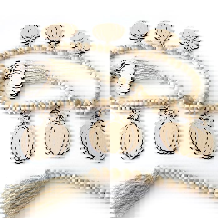 Fall Pumpkins Wood Bead Garland with Interchangeable Seasonal Charms