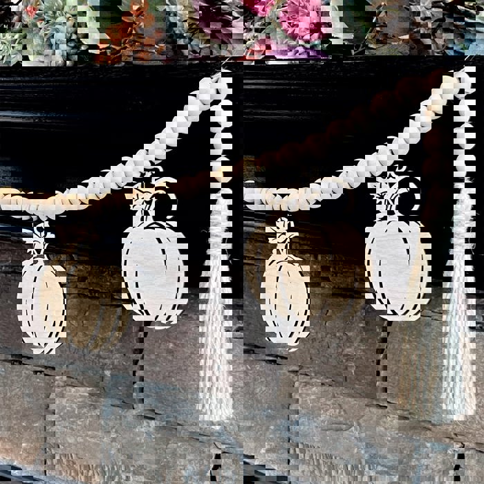 Fall Pumpkins Wood Bead Garland with Interchangeable Seasonal Charms