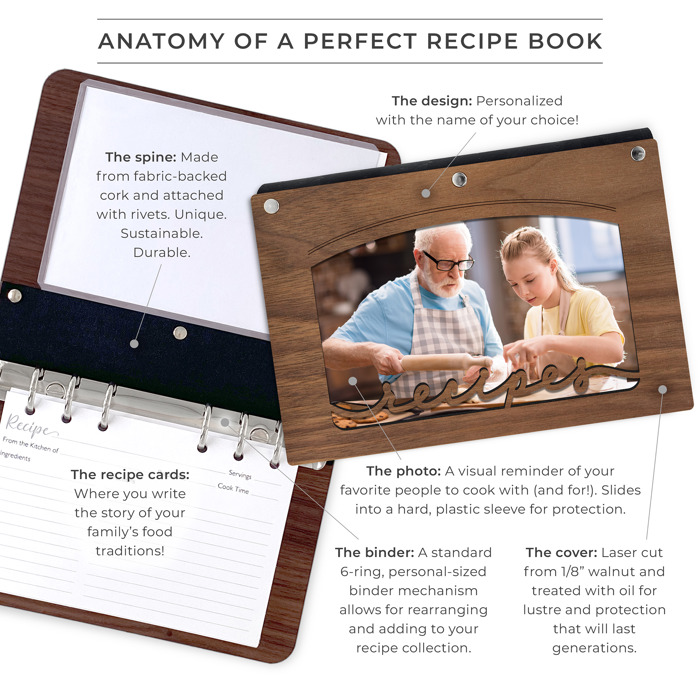 Personalized Wood Recipe Book with Photo Sleeve, Arc Design
