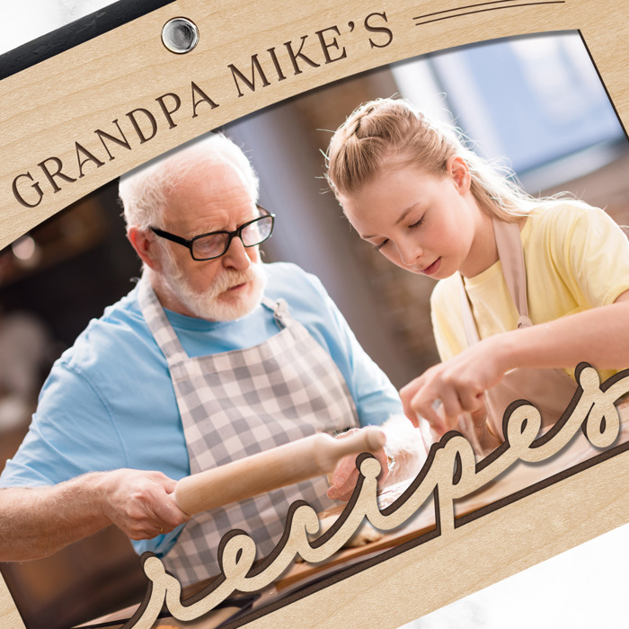 Personalized Wood Recipe Book with Photo Sleeve, Arc Design