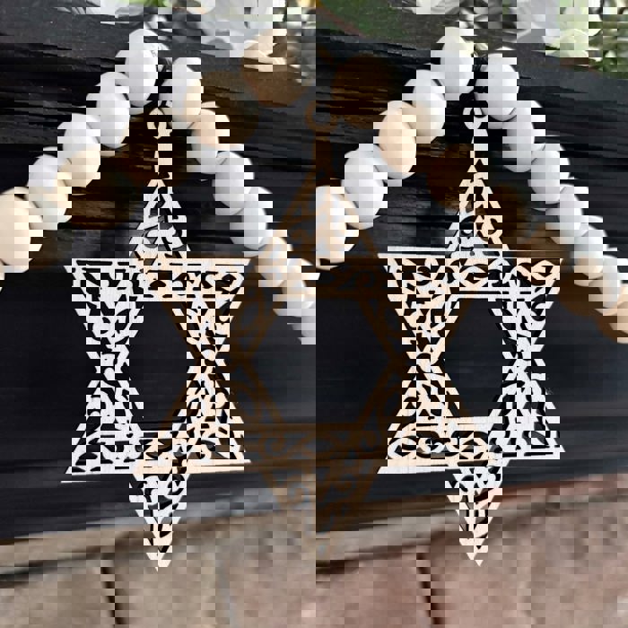 Star of David Wood Bead Garland with Interchangeable Seasonal Charms