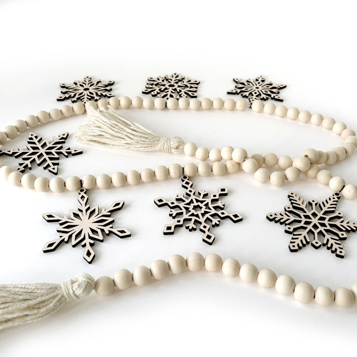 Snowflake Wood Bead Garland with Interchangeable Seasonal Charms 
