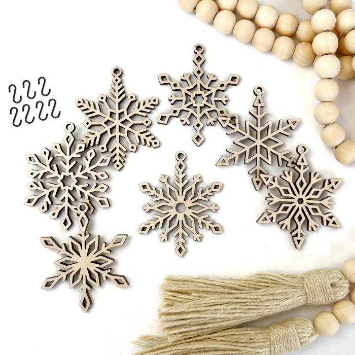Snowflake Wood Bead Garland with Interchangeable Seasonal Charms 