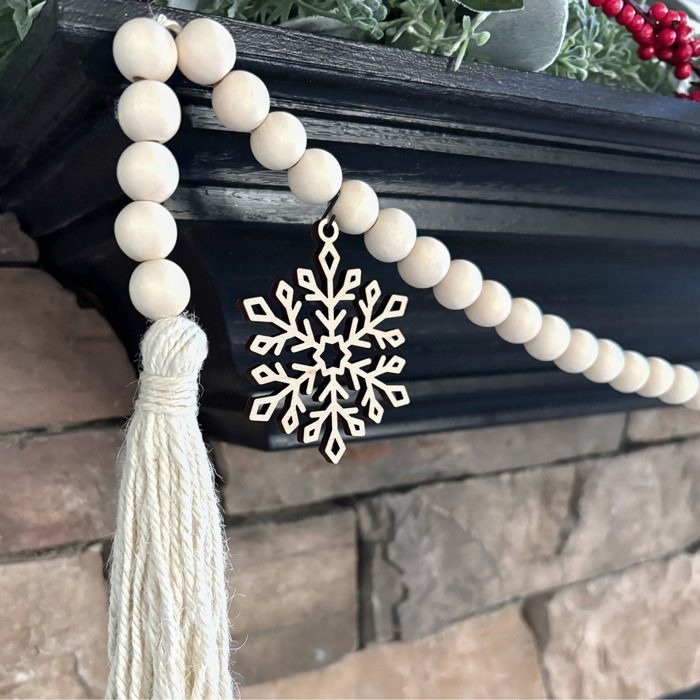 Snowflake Wood Bead Garland with Interchangeable Seasonal Charms 