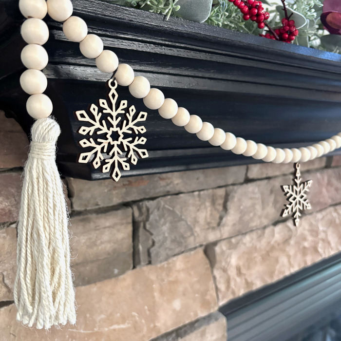 Snowflake Wood Bead Garland with Interchangeable Seasonal Charms 