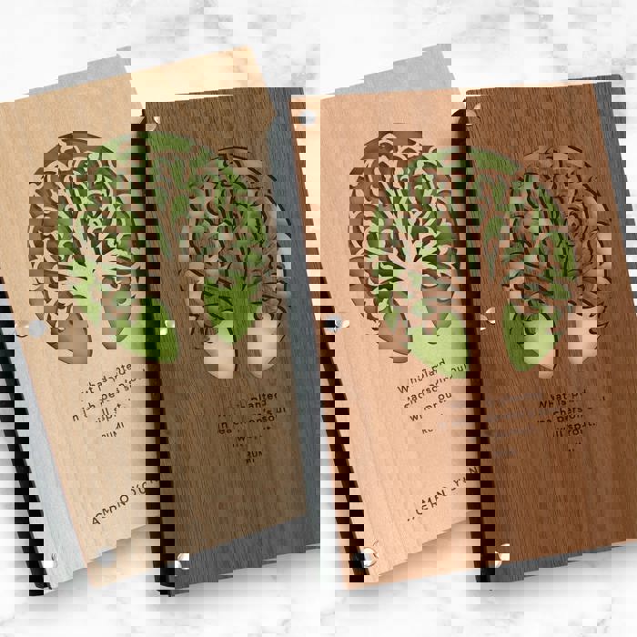 Personalized Wood Journal with Photo Sleeve - Tree of Life Design
