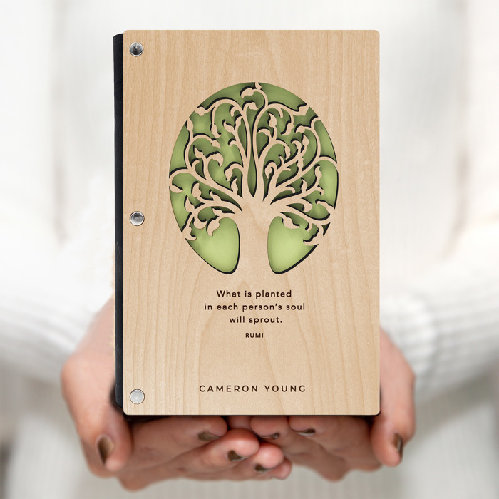 Personalized Wood Journal with Photo Sleeve - Tree of Life Design