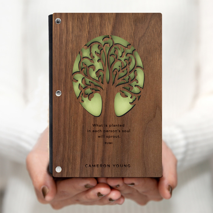 Personalized Wood Journal with Photo Sleeve - Tree of Life Design