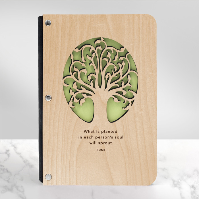 Personalized Wood Journal with Photo Sleeve - Tree of Life Design