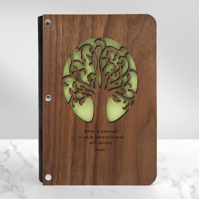 Personalized Wood Journal with Photo Sleeve - Tree of Life Design