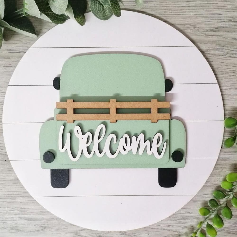 Interchangeable Vintage Truck Welcome Sign - Seasonal Decor, Holiday Crafts - Rustic Home Entryway Accent