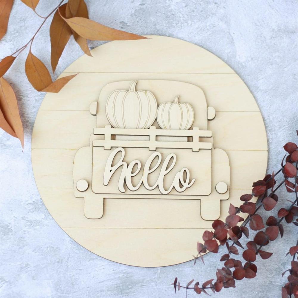 Interchangeable Vintage Truck Welcome Sign - Seasonal Decor, Holiday Crafts - Rustic Home Entryway Accent