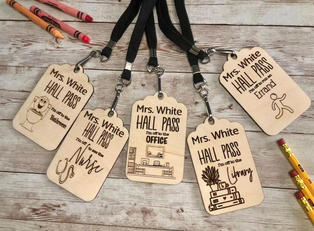 Personalized Wooden Hall Pass Set - Teacher's Classroom Lanyard Hall Pass Collection