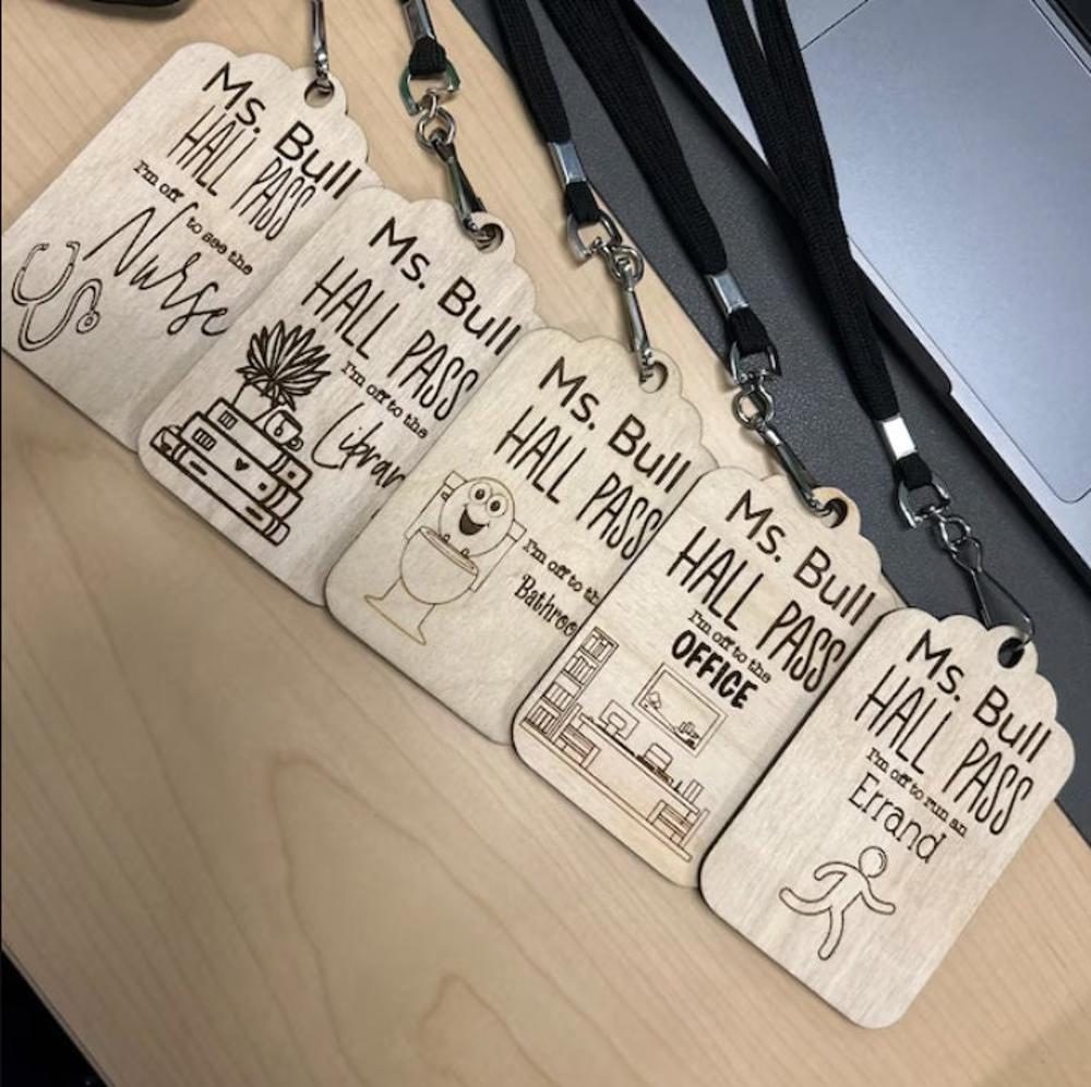 Personalized Wooden Hall Pass Set - Teacher's Classroom Lanyard Hall Pass Collection