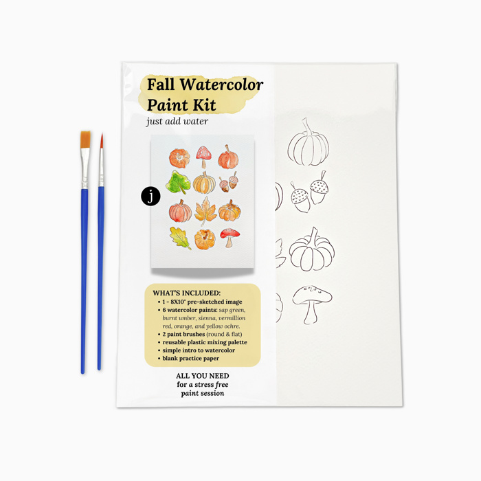 Fall Themed DIY Paint Kit | 8X10" Pre Sketched Image Brush Paints Mixing Palette, Just Add Water | Single, Couples, Group Packs for a Fun Paint Party