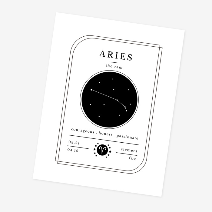 Zodiac Prints | Black & White Horoscope Unframed Art