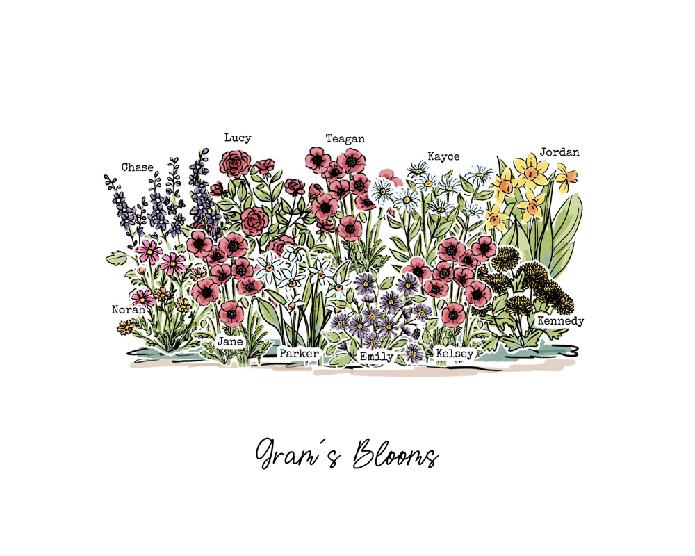 Birth Flower Garden Art Print | Up to 12 Flowers