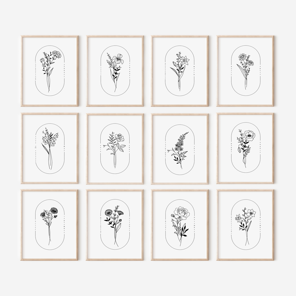 BOGO Birth Flower Simple Line Art Print | 27 Options