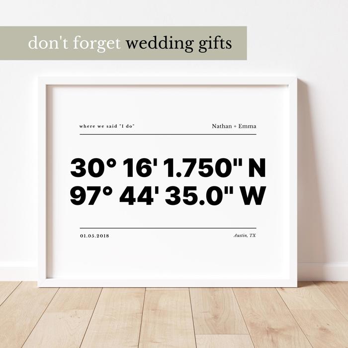 Personalized GPS Print | Custom Location Gift for Couples Wedding Special Occasion Memorial 