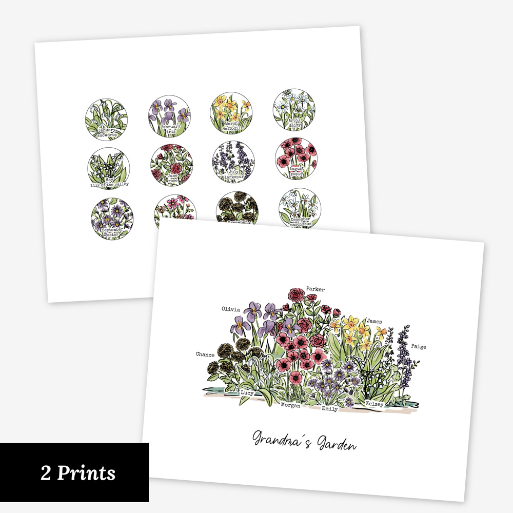 Birth Flower Garden Art Print | Up to 12 Flowers