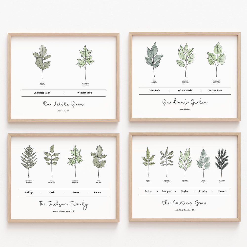 Personalized Birth Family Tree Art Print | Up to 6 Names 