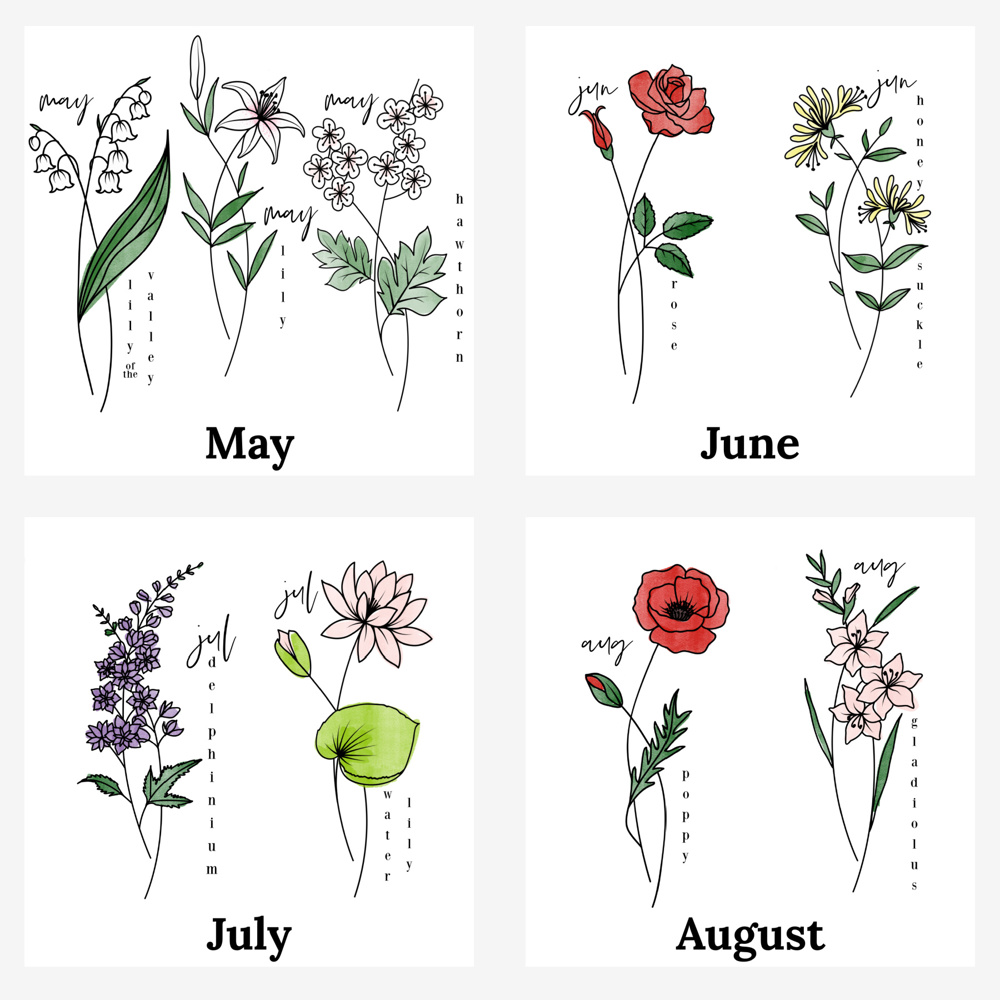 Birth Flower Bunch Print | Custom Family Garden Art Up to 5 Flowers