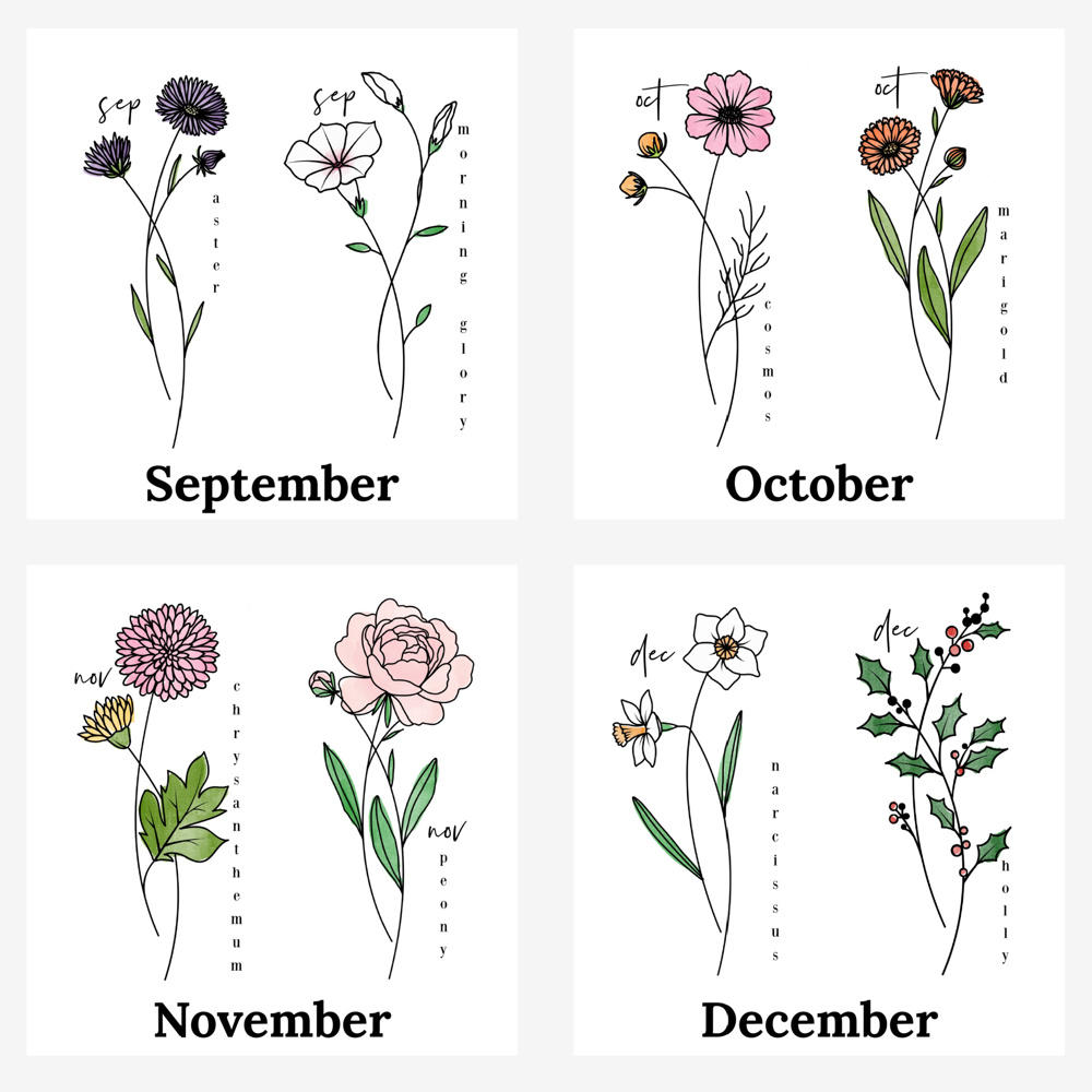 Birth Flower Bunch Print | Custom Family Garden Art Up to 5 Flowers