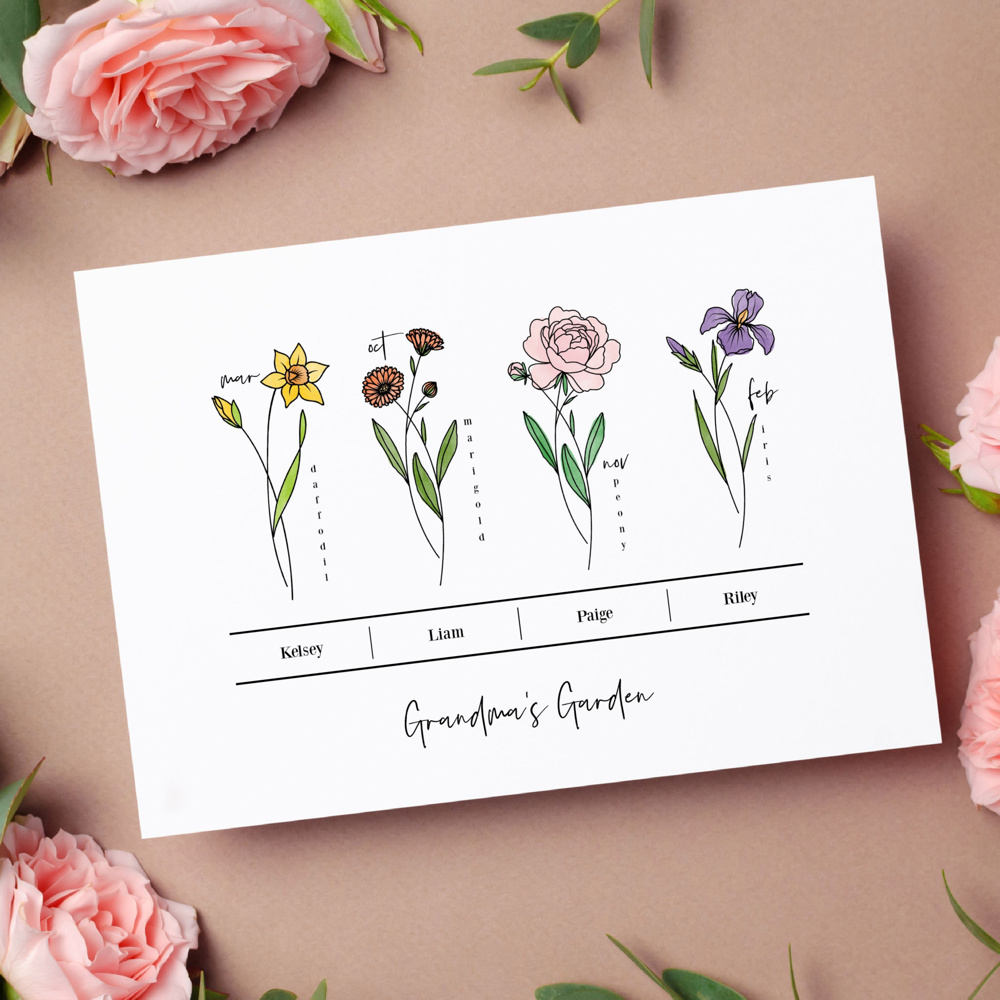 Birth Flower Bunch Print | Custom Family Garden Art Up to 5 Flowers