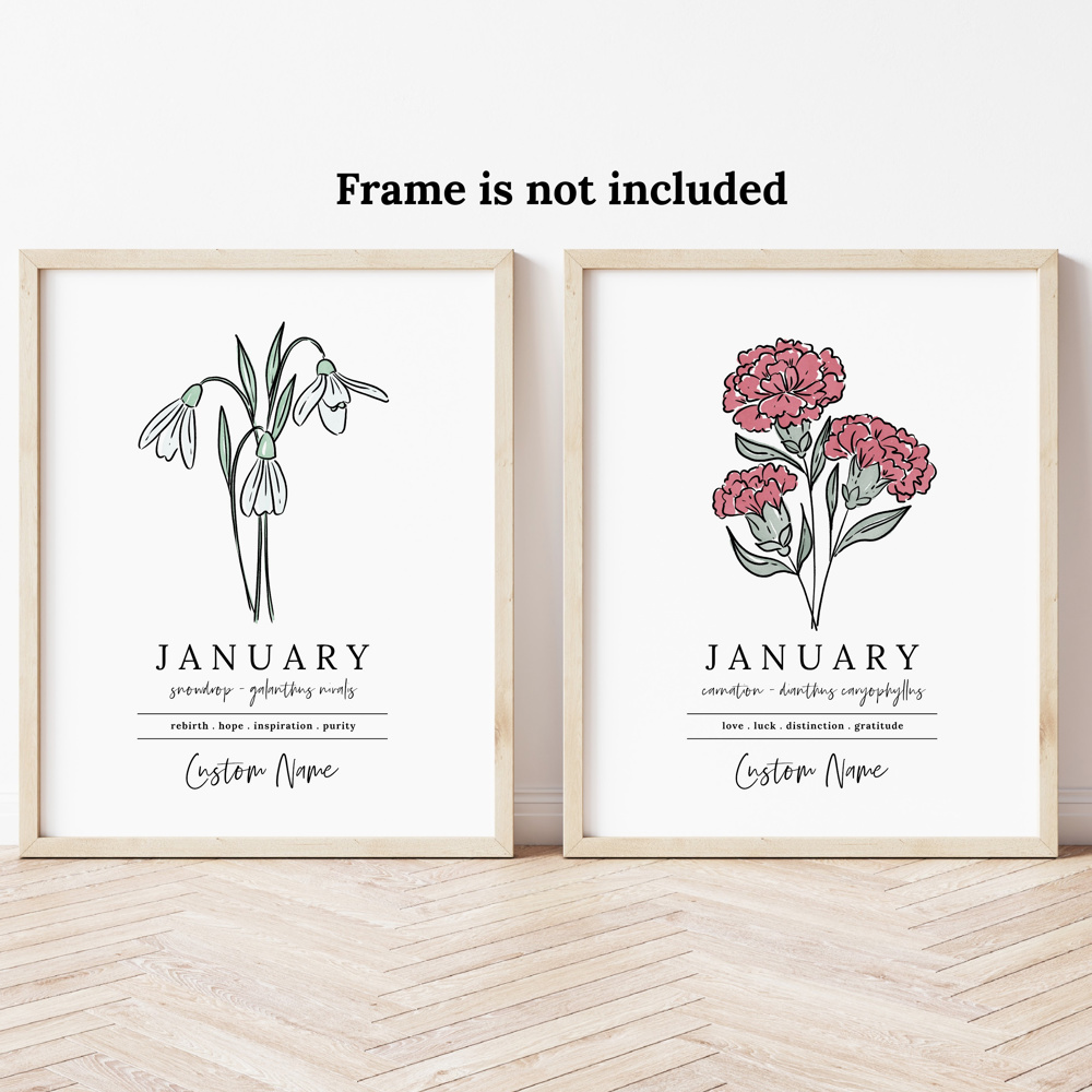 Personalized Name Birth Flower Print | Unframed Art Hand Illustrated Florals