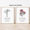  Personalized Name Birth Flower Print | Unframed Art Hand Illustrated Florals