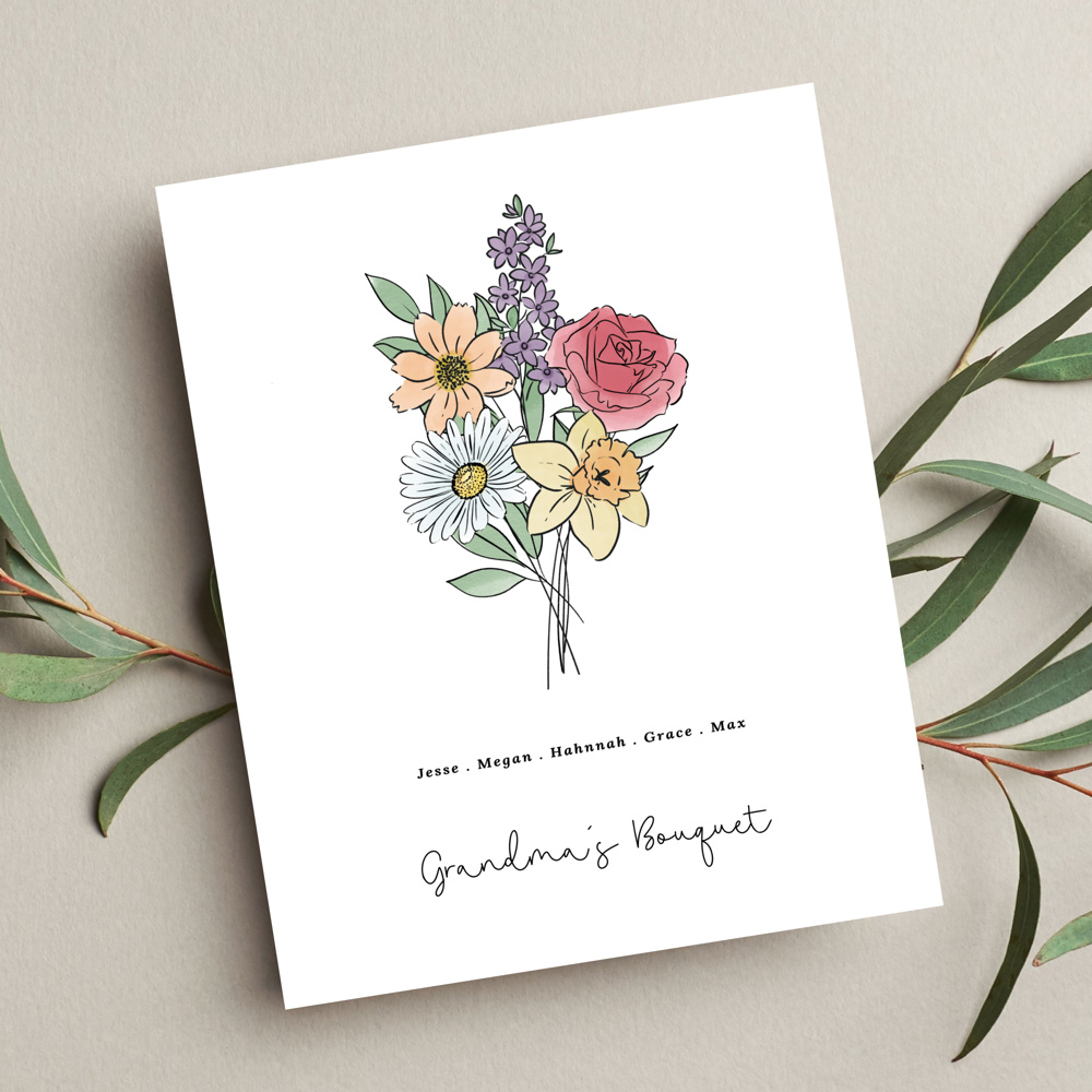 Birth Flower Bouquet Print | Up to 5 Flowers