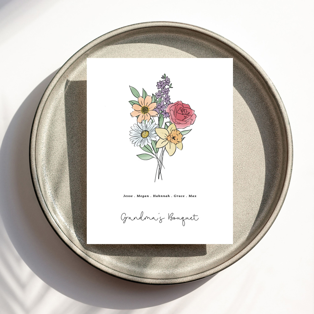 Birth Flower Bouquet Print | Up to 5 Flowers