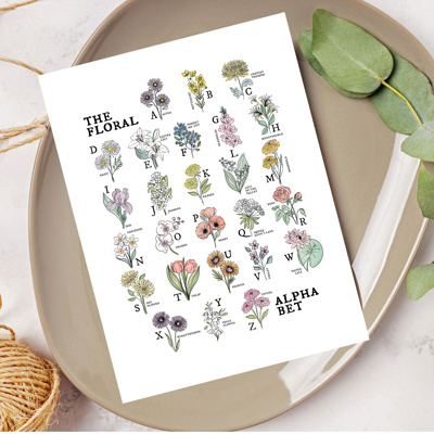 Floral Alphabet Art Print | Unframed Illustrated Wall Decor