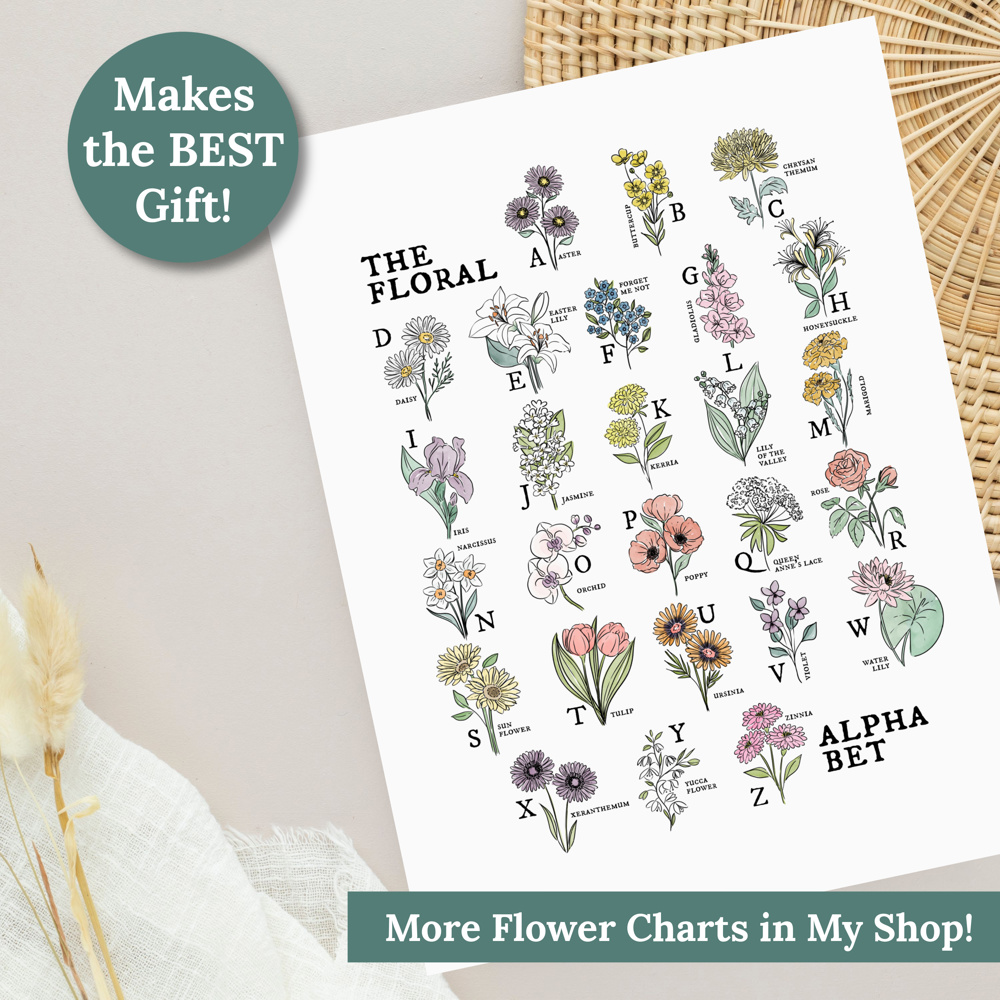 Floral Alphabet Art Print | Unframed Illustrated Wall Decor