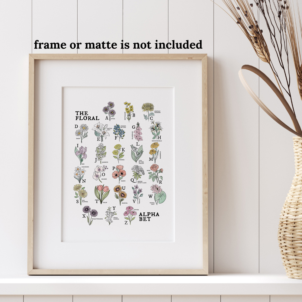 Floral Alphabet Art Print | Unframed Illustrated Wall Decor