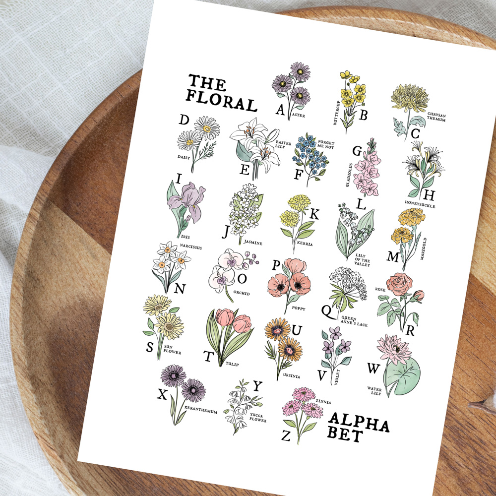 Floral Alphabet Art Print | Unframed Illustrated Wall Decor