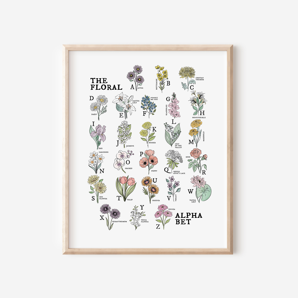 Floral Alphabet Art Print | Unframed Illustrated Wall Decor