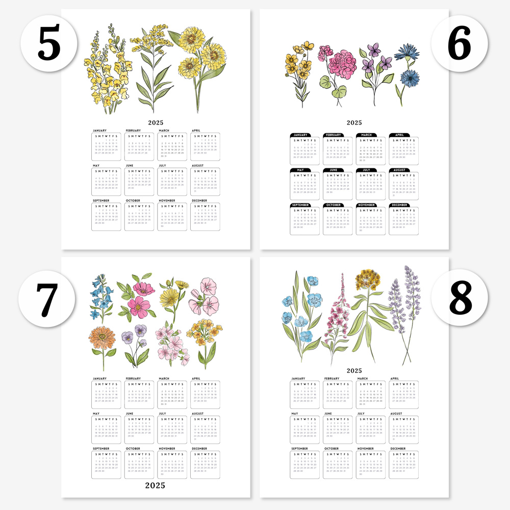 2025 At A Glance Calendar Prints | 12 Floral Options