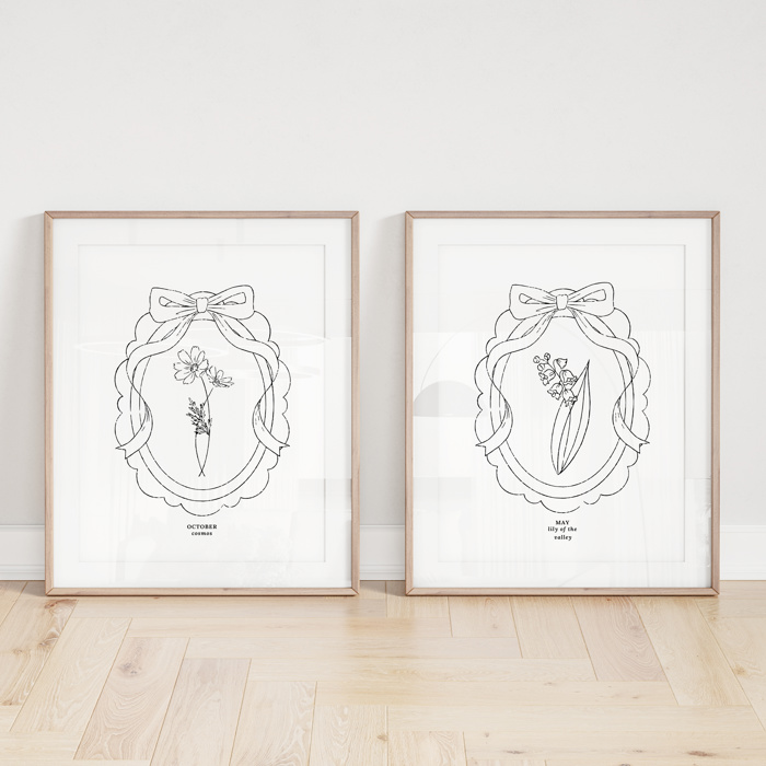 Birth Flower Prints | 2 Pk Simple Sketch Floral Wall Decor