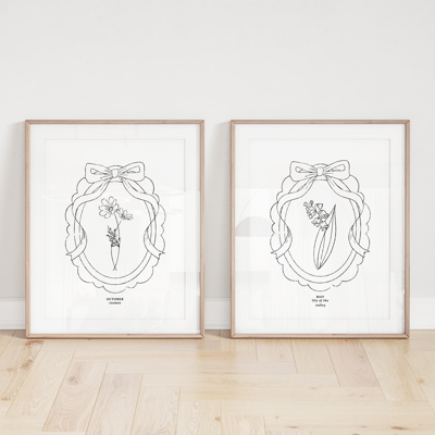 Birth Flower Prints | 2 Pk Simple Sketch Floral Wall Decor