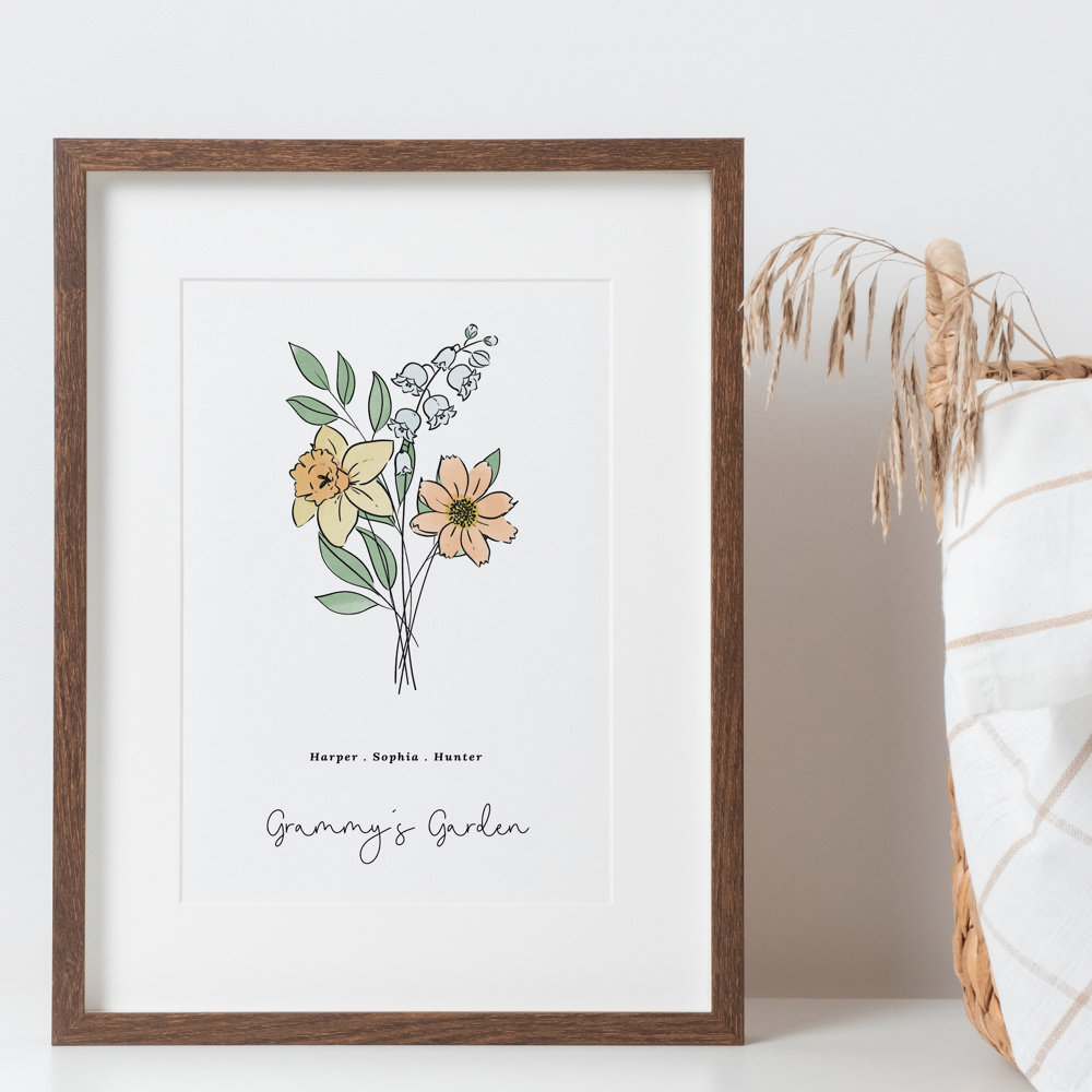 Birth Flower Bouquet Print | Up to 5 Flowers